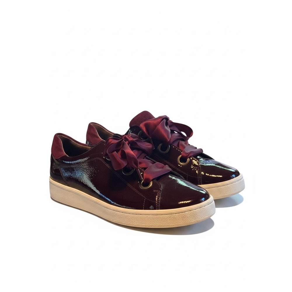 Paul Green Sneakers Size 9 Burgundy Patent Leather Ribbon Laces Coquette Chic